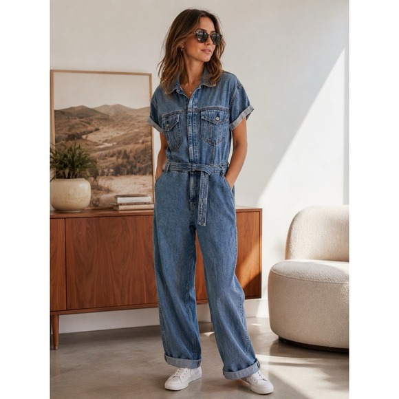 Abercrombie & Fitch Pants - NWT Abercrombie & Fitch 90s Denim Jumpsuit L Relaxed Wide Leg Utility Coverall